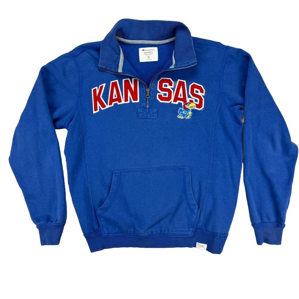 Vtg Champion Kansas Jayhawks Pullover Men's Small Quarter Zip Basketball NCAA